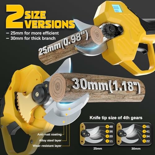 Chainsaw with two size options for cutting branches.