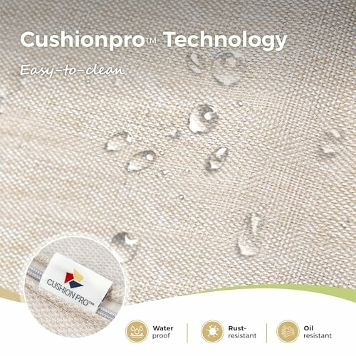 Cushionpro fabric with water droplets showcasing easy-to-clean technology.