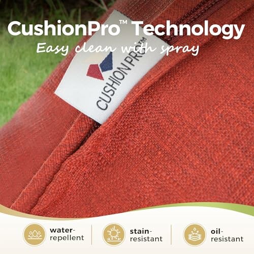 CushionPro Technology with easy clean spray, featuring water-repellent, stain-resistant, and oil-resistant properties.