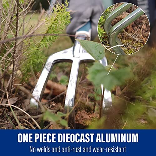 Diecast aluminum garden tool in use, highlighting its durability.