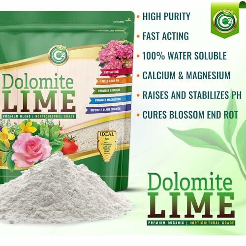 Packaging of Dolomite Lime with features listed.