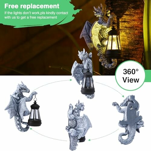 Dragon lantern wall decoration with 360-degree view and free replacement offer.