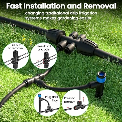 Drip irrigation system with instructions for fast installation and removal.