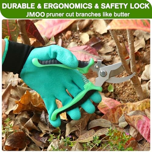 Person using ergonomic pruner on tree branches in garden