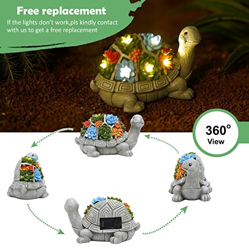 Decorative turtle statue with LED lights for garden.