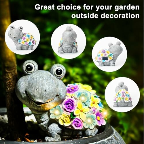 Decorative turtle statue with colorful flowers for garden use