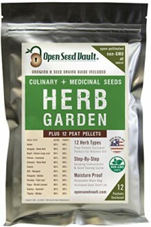 Herb garden seed kit with 12 herb types and peat pellets.