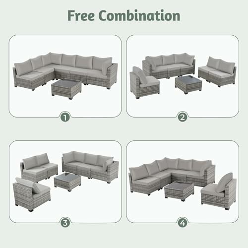 Four arrangements of modular outdoor furniture sets.