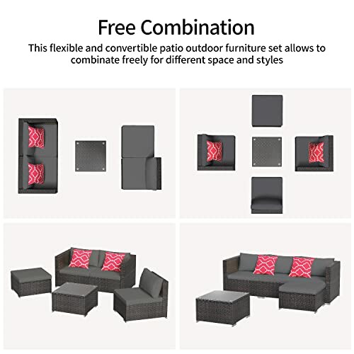 Modular patio furniture set with various configuration options.