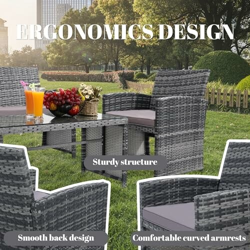 Ergonomic outdoor furniture with sturdy structure and comfortable features.