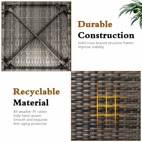 Details of outdoor furniture material highlighting durability and recyclability.