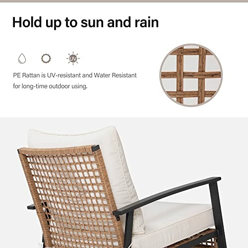 Outdoor chair with UV-resistant and water-resistant PE rattan.