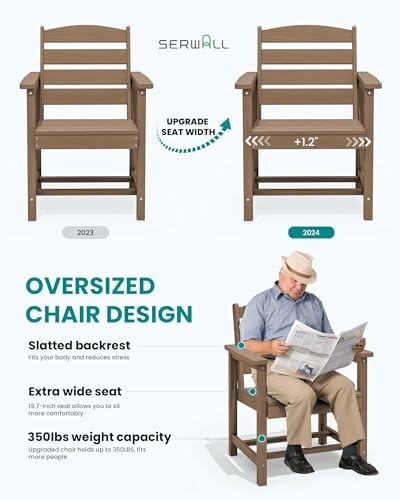 Comparison of chair models from 2023 and 2024 with improved seat width.