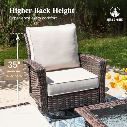 Outdoor patio chair with higher back for extra comfort.