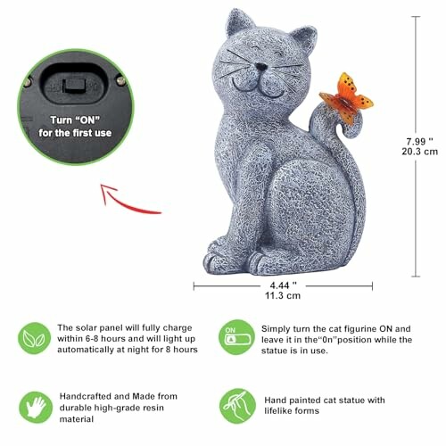 Solar cat garden light with butterfly and instructions.