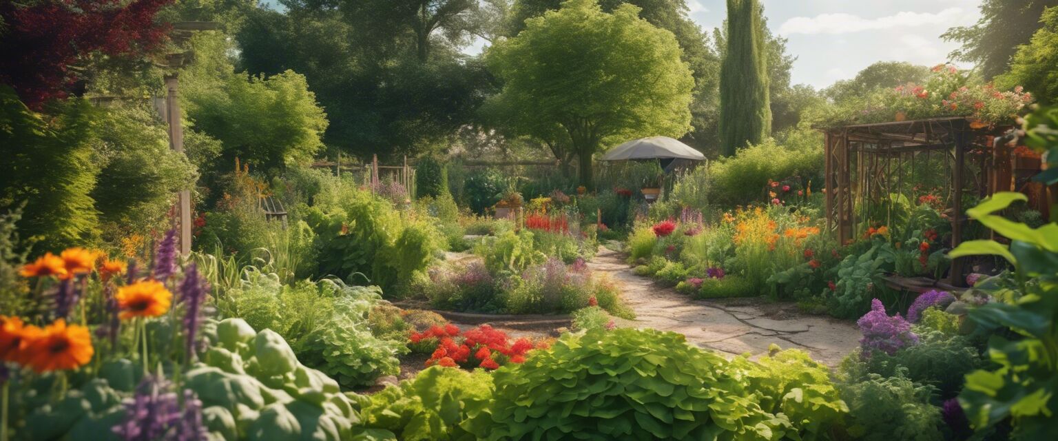 Summer garden with thriving plants